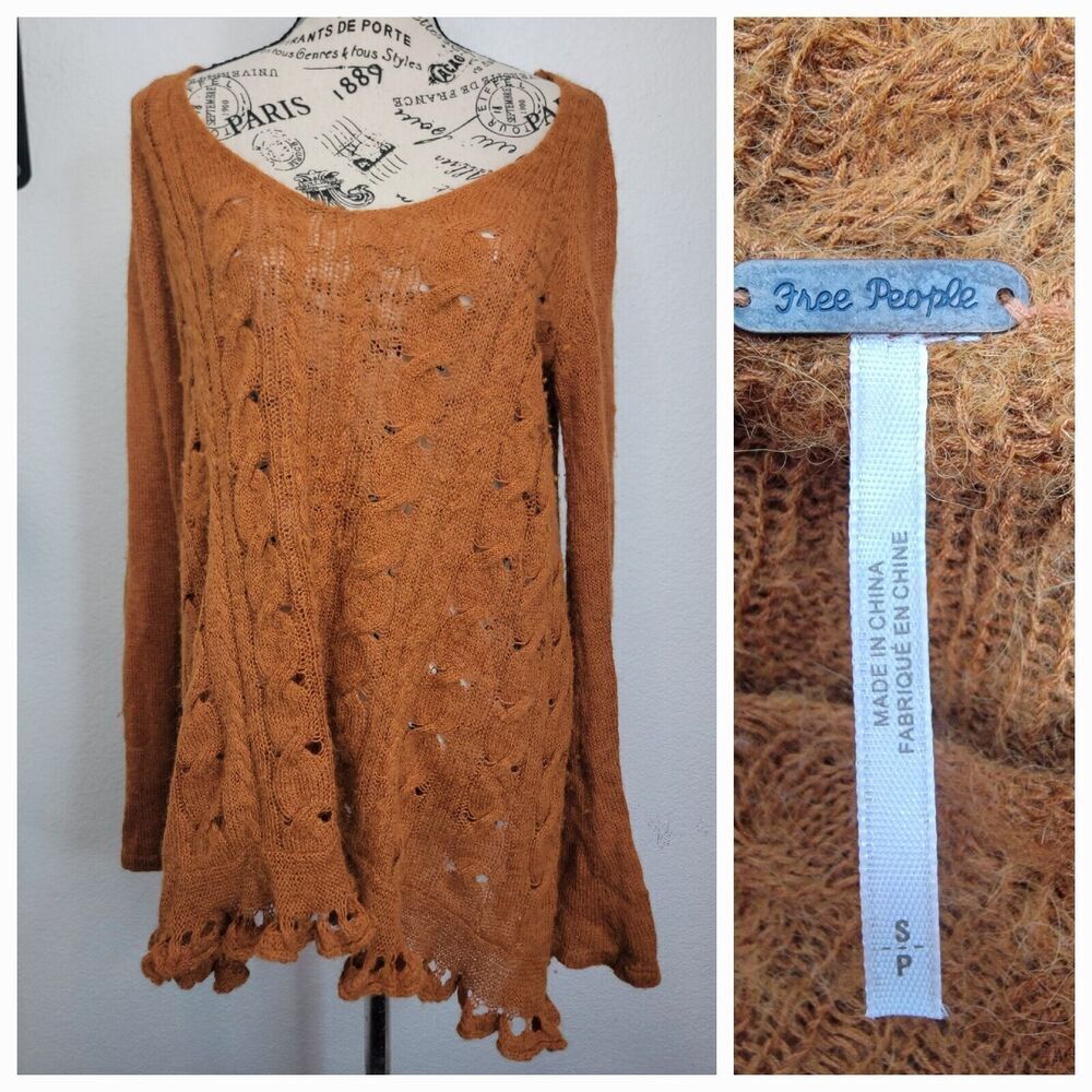 Free People Waterfall Sweater Womens Sz S Alpaca Honey Tunic Pullover L/S Boho
